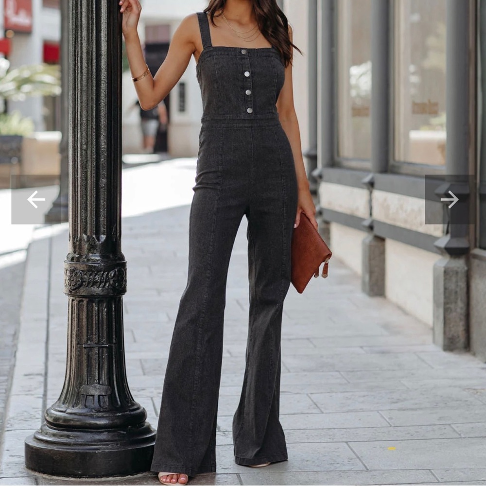 Connor Cotton Blend Denim Flare Jumpsuit